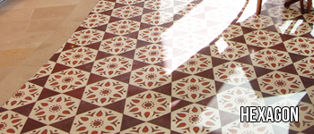 hand made encaustic tiles, hand made hexagonal patterns