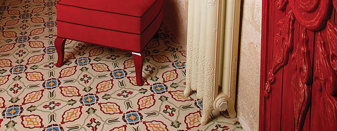 Red ottoman inspried encaustic tile pattern